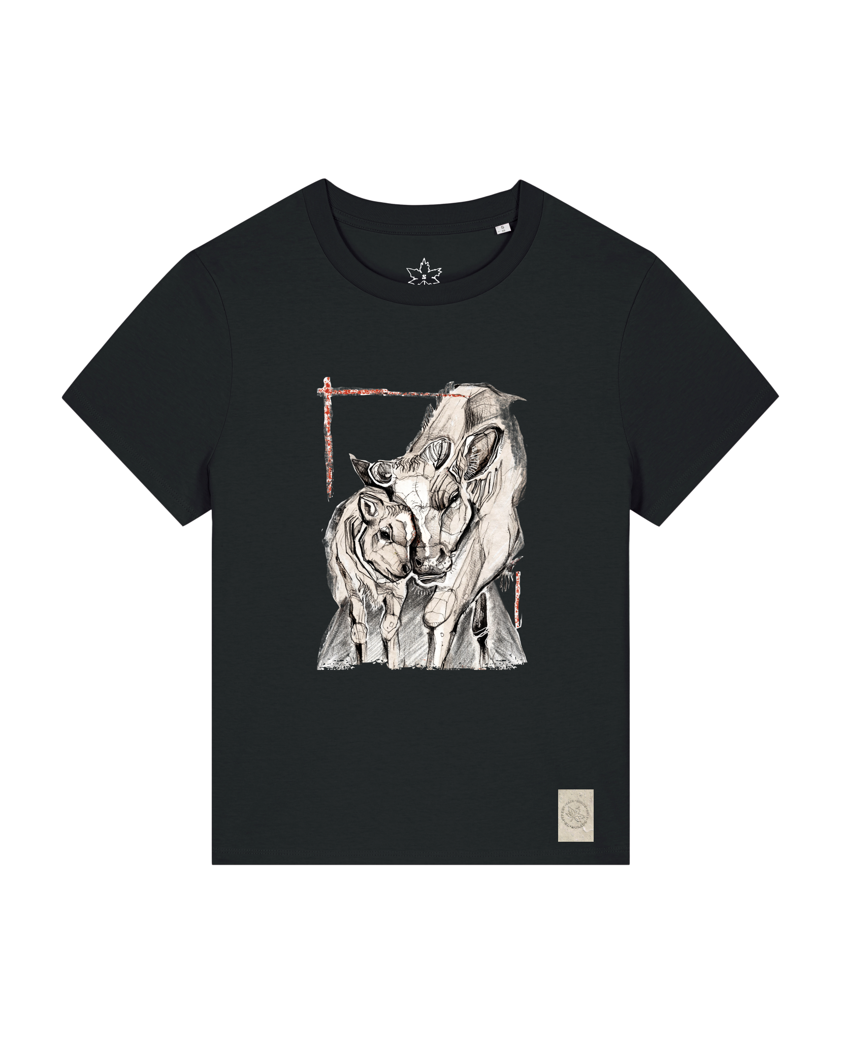 bio-female-medium fit-tshirt-kühe-sttw172-schwarz-front