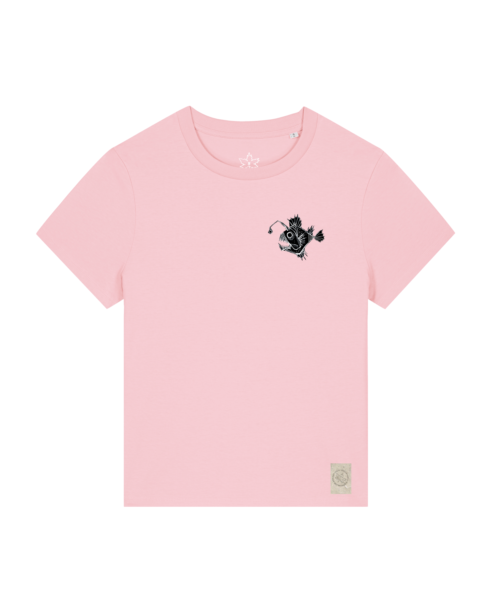 bio-female-medium fit-tshirt-lampionfisch (backprint)-sttw172-flamingo-front