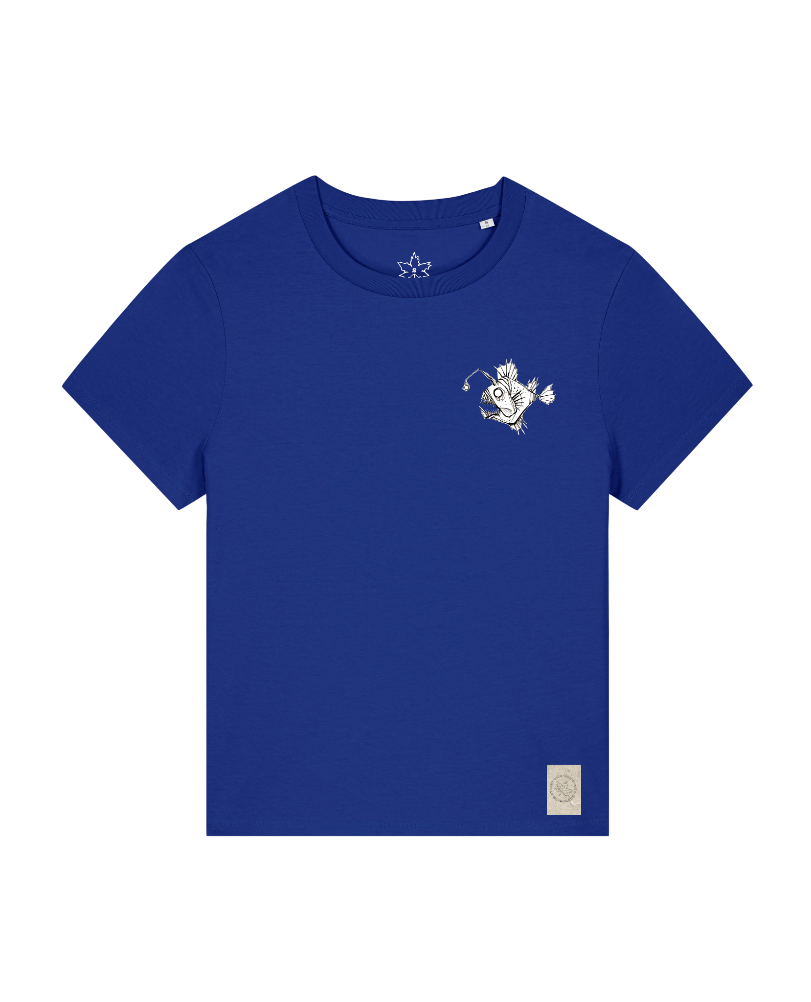 bio-female-medium fit-tshirt-lampionfisch (backprint)-sttw172-kornblume-front