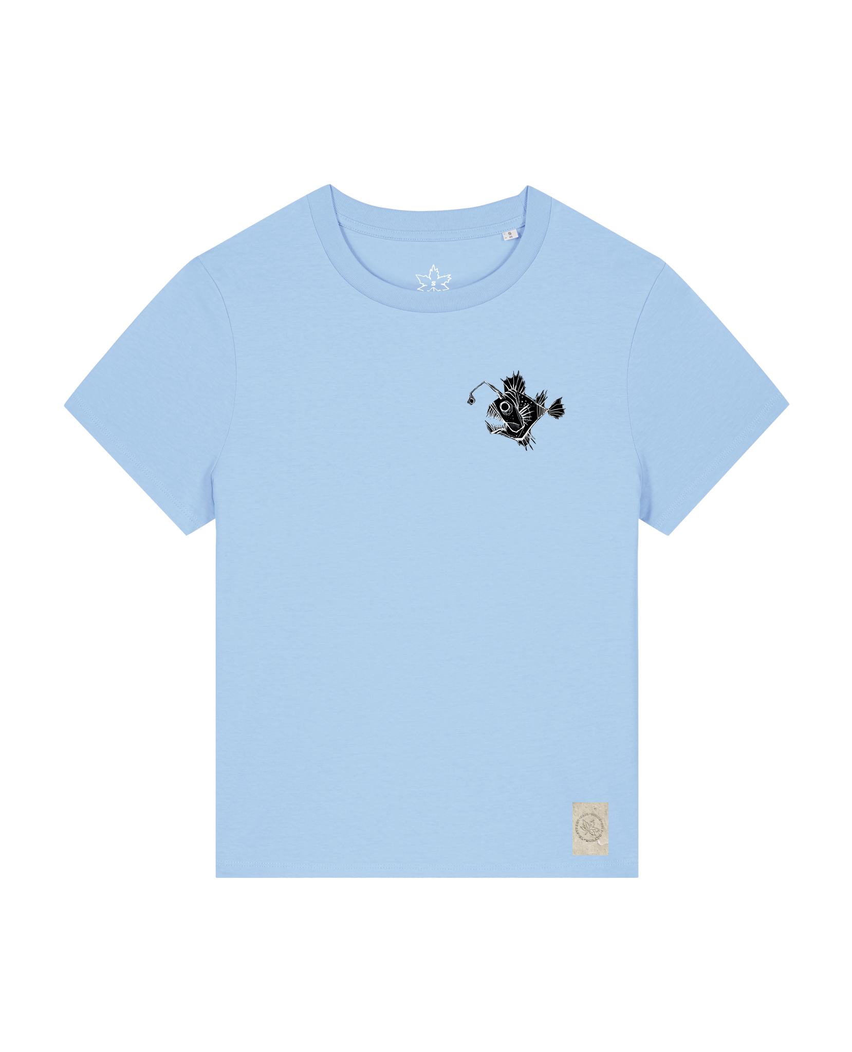 bio-female-medium fit-tshirt-lampionfisch (backprint)-sttw172-lagune-front