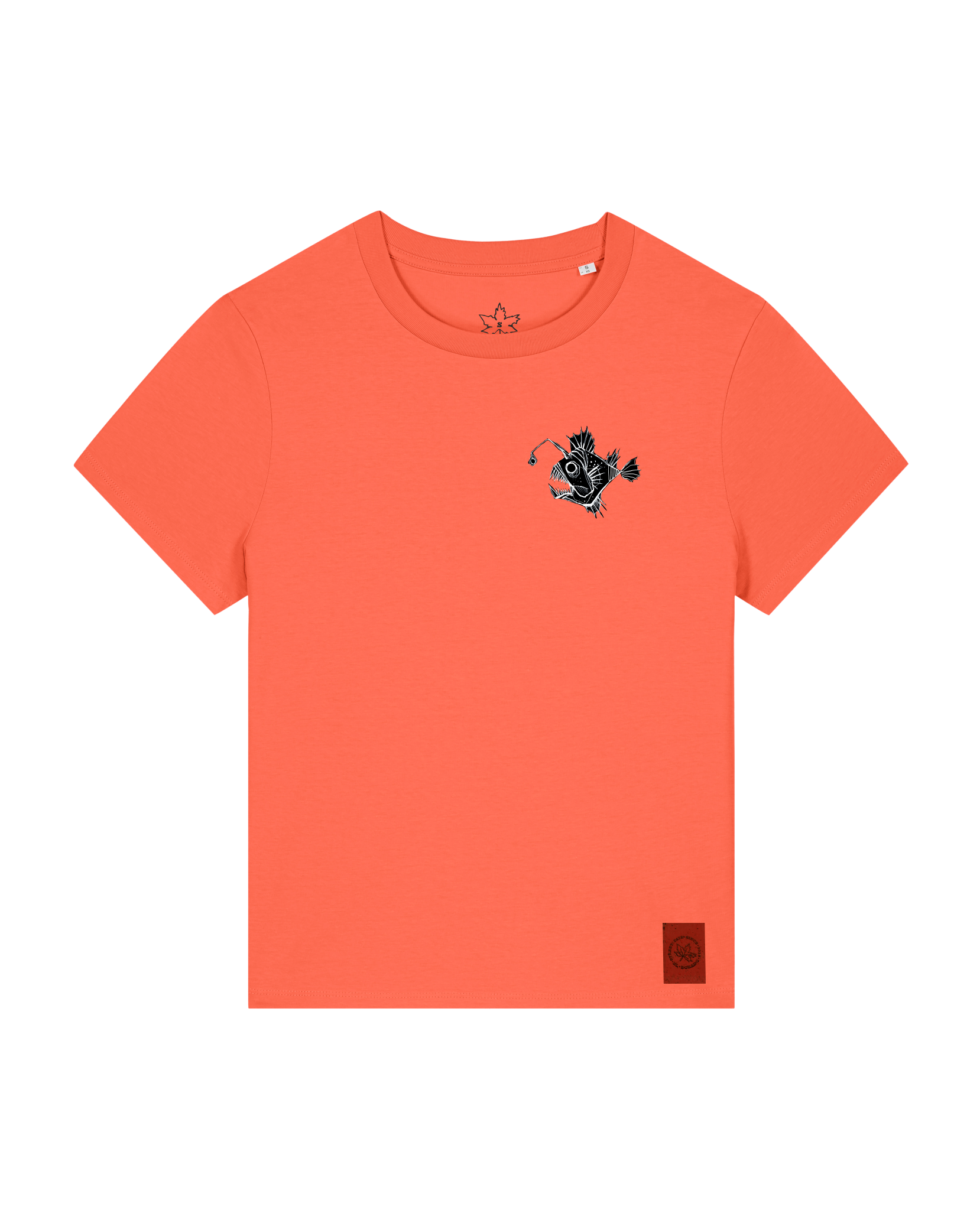 bio-female-medium fit-tshirt-lampionfisch (backprint)-sttw172-mandarine-front