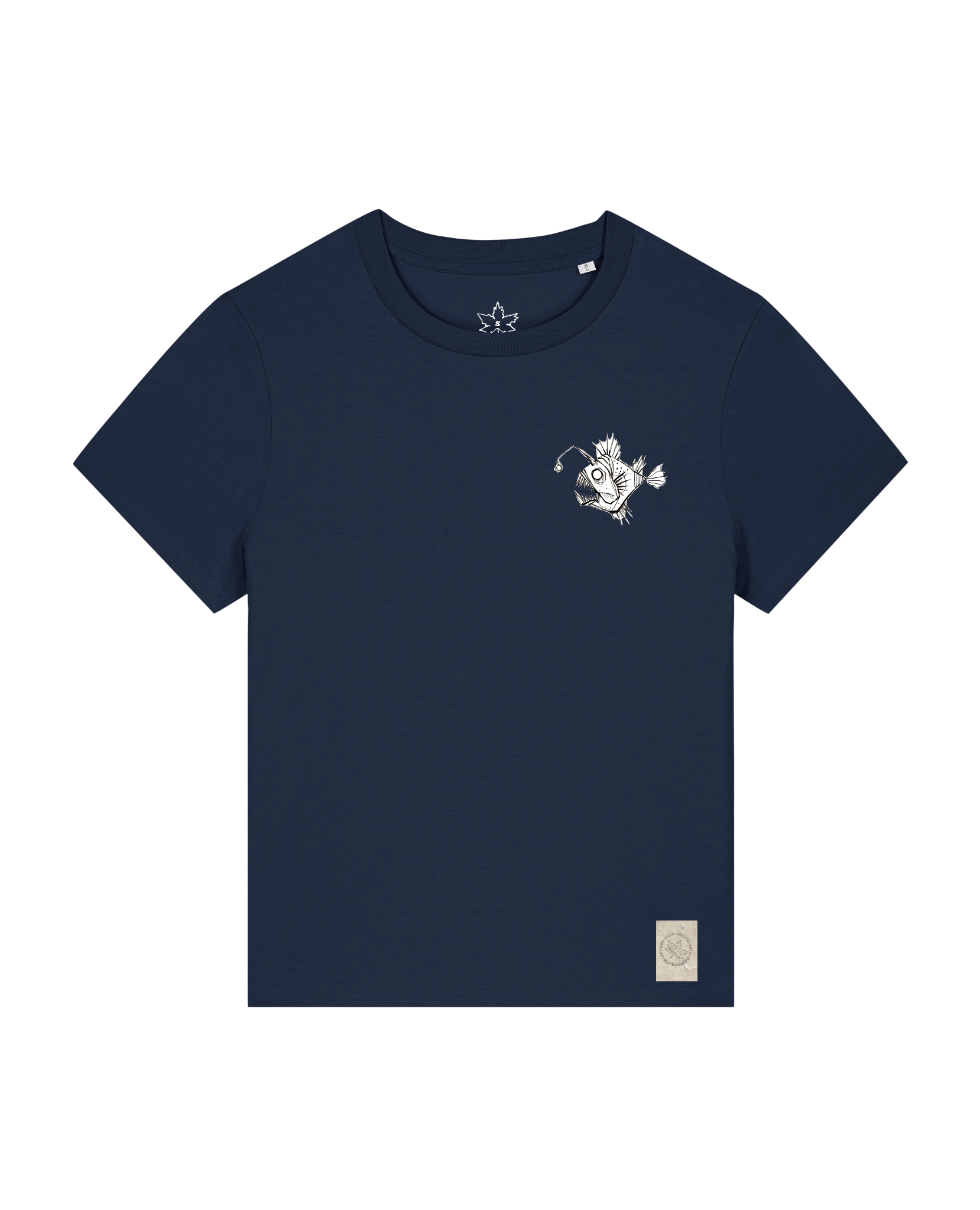 bio-female-medium fit-tshirt-lampionfisch (backprint)-sttw172-marine-front