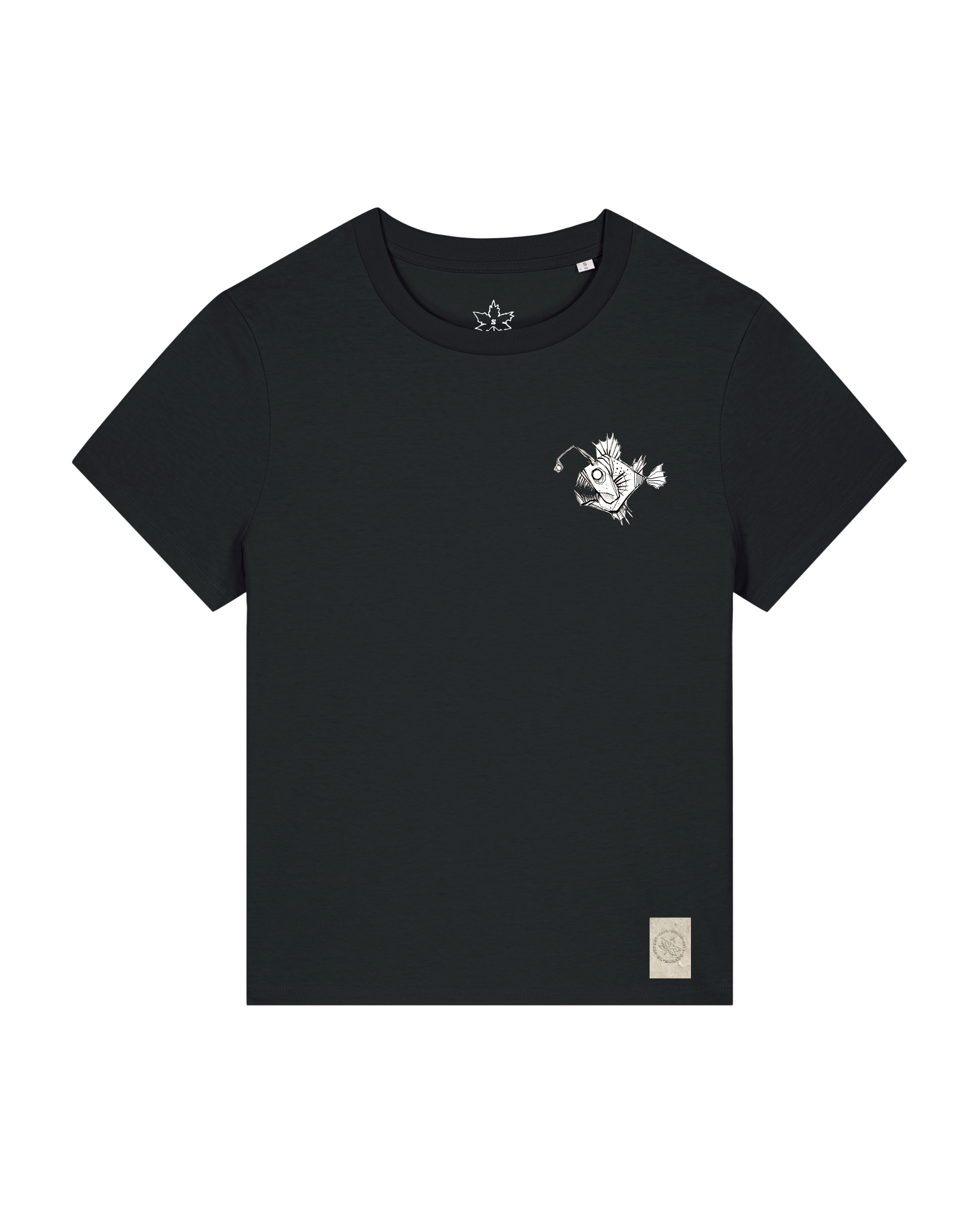 bio-female-medium fit-tshirt-lampionfisch (backprint)-sttw172-schwarz-front