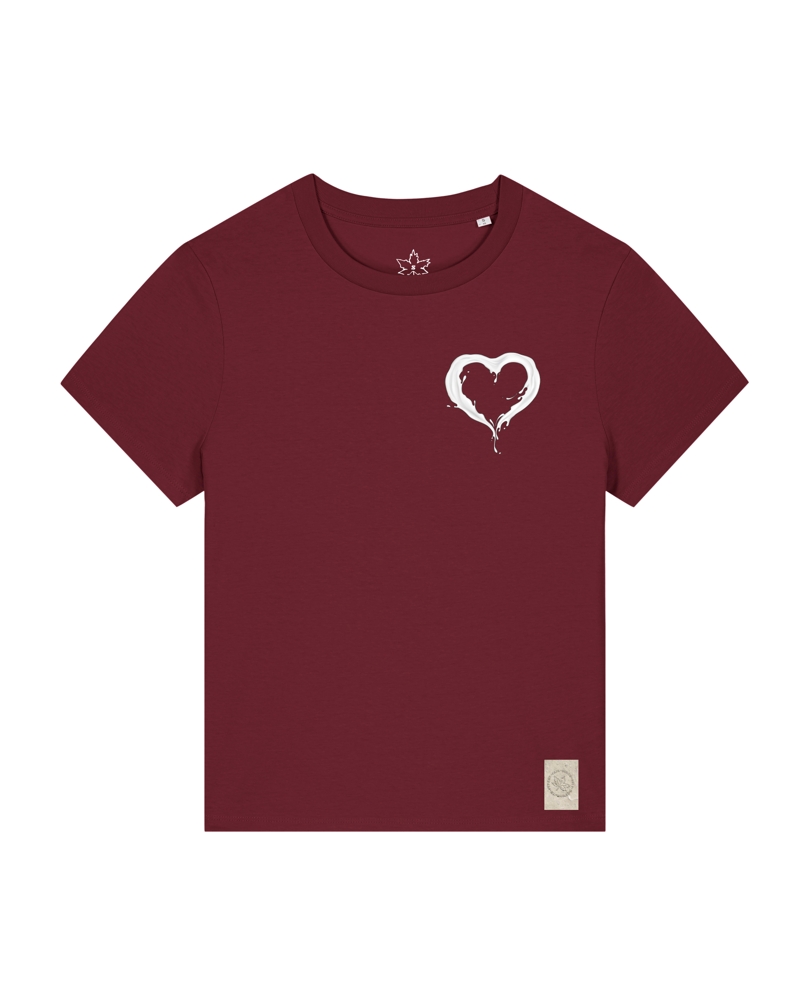 bio-female-medium fit-tshirt-milchmagd (backprint)-sttw172-burgunder rot-front