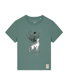 bio-female-medium fit-tshirt-moon deer-sttw172-blautanne-front
