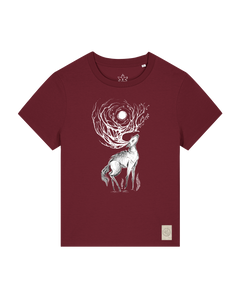 bio-female-medium fit-tshirt-moon deer-sttw172-burgunder rot-front
