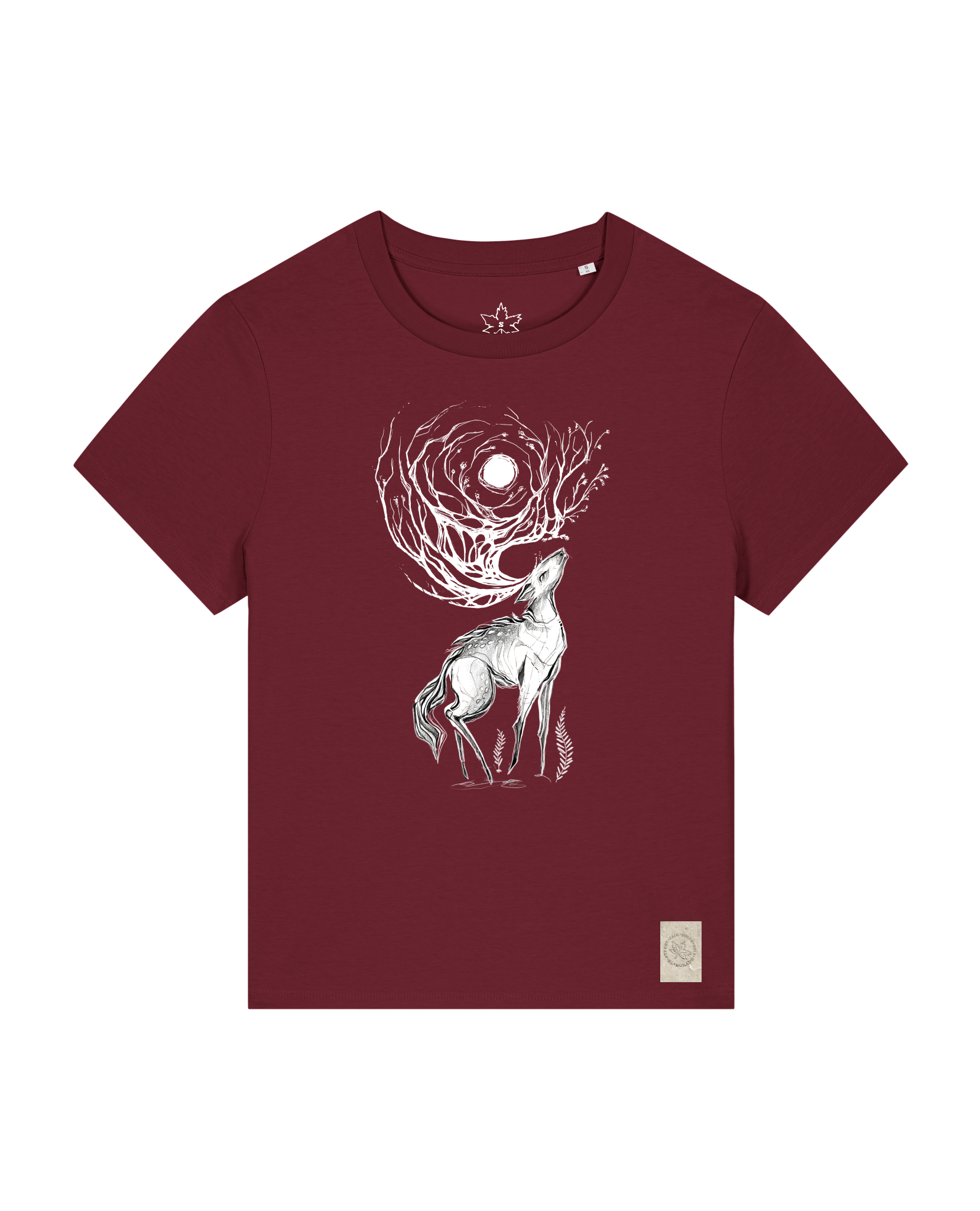 bio-female-medium fit-tshirt-moon deer-sttw172-burgunder rot-front