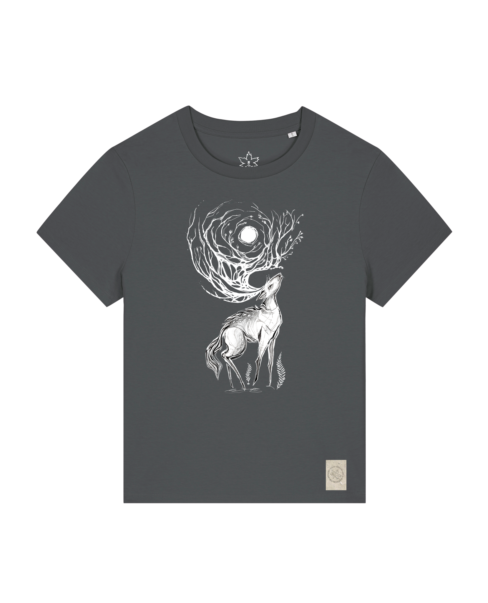 bio-female-medium fit-tshirt-moon deer-sttw172-eisen-front