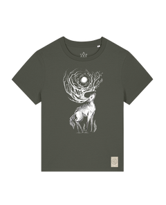 bio-female-medium fit-tshirt-moon deer-sttw172-grunkohl-front
