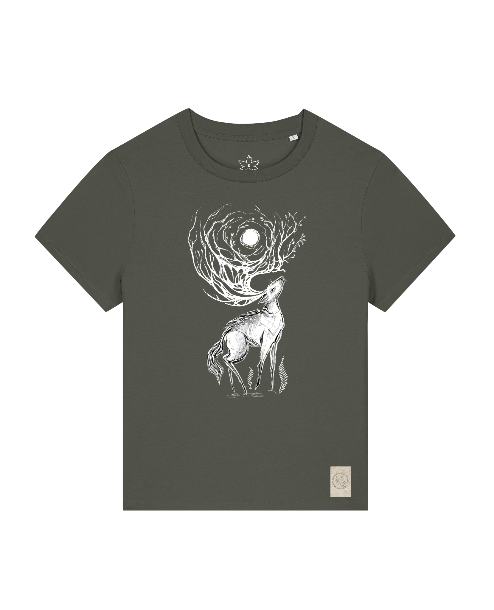 bio-female-medium fit-tshirt-moon deer-sttw172-grunkohl-front