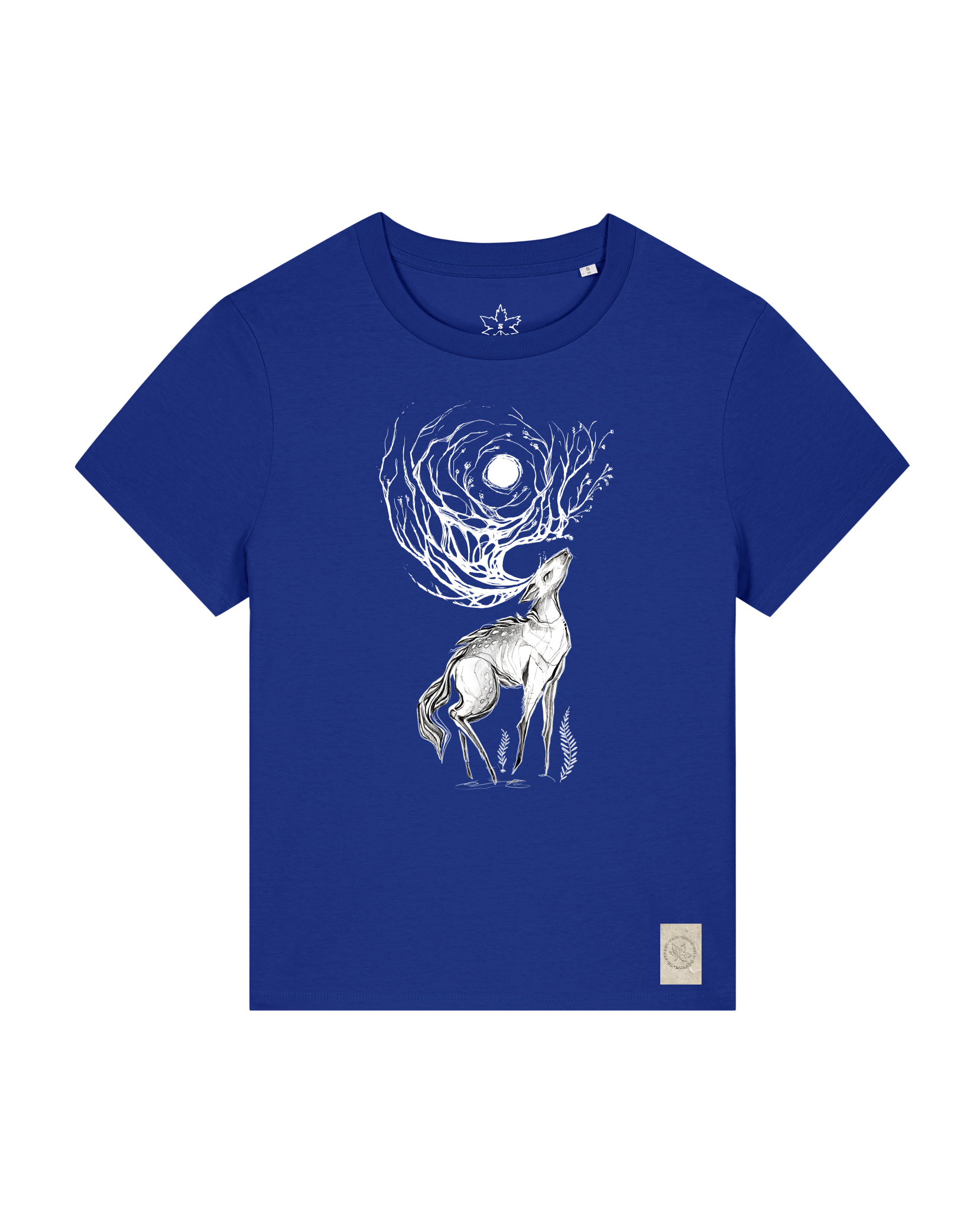 bio-female-medium fit-tshirt-moon deer-sttw172-kornblume-front