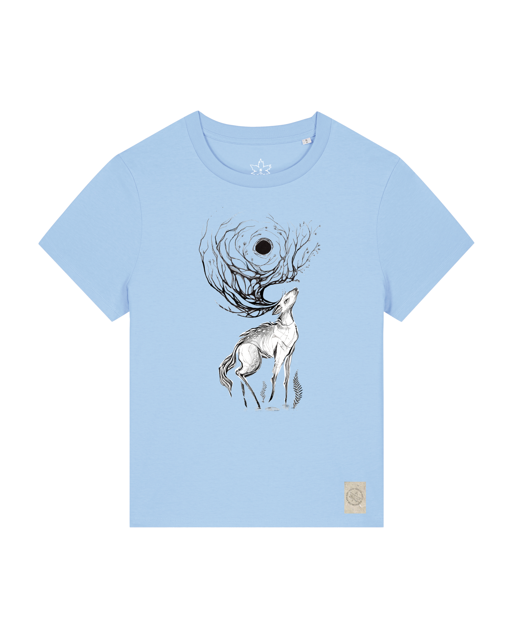 bio-female-medium fit-tshirt-moon deer-sttw172-lagune-front