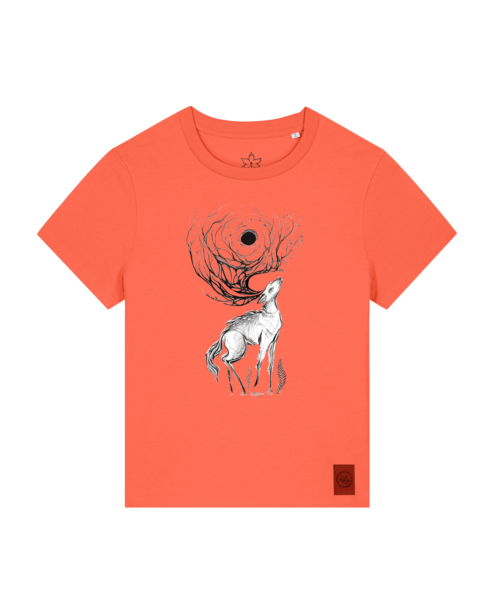 bio-female-medium fit-tshirt-moon deer-sttw172-mandarine-front