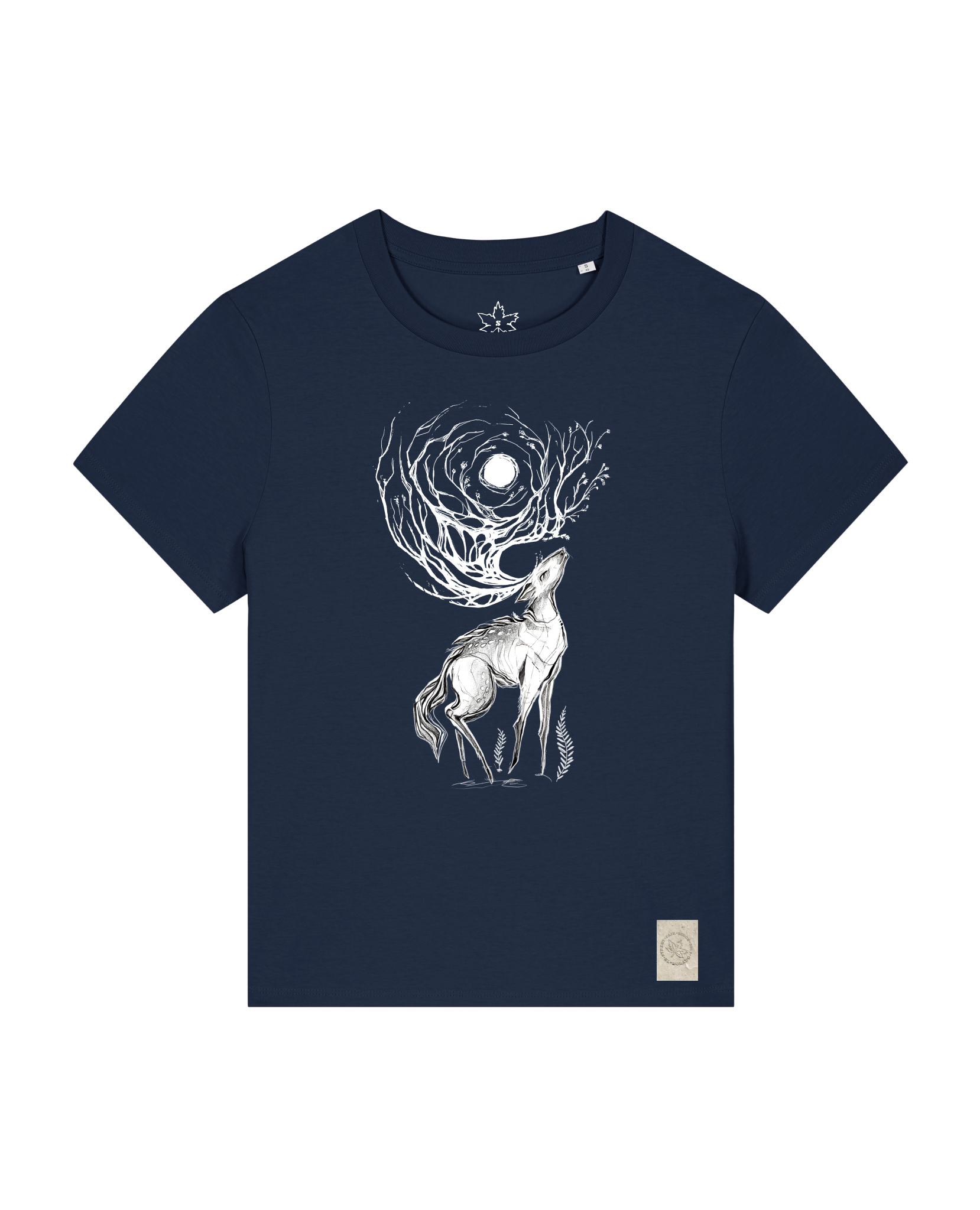 bio-female-medium fit-tshirt-moon deer-sttw172-marine-front