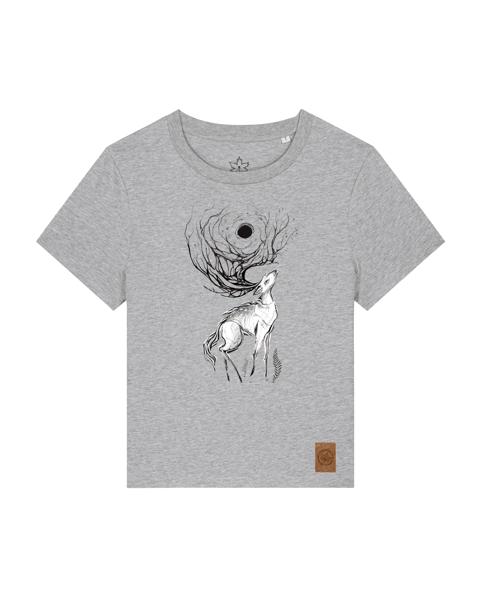 bio-female-medium fit-tshirt-moon deer-sttw172-mausgrau-front