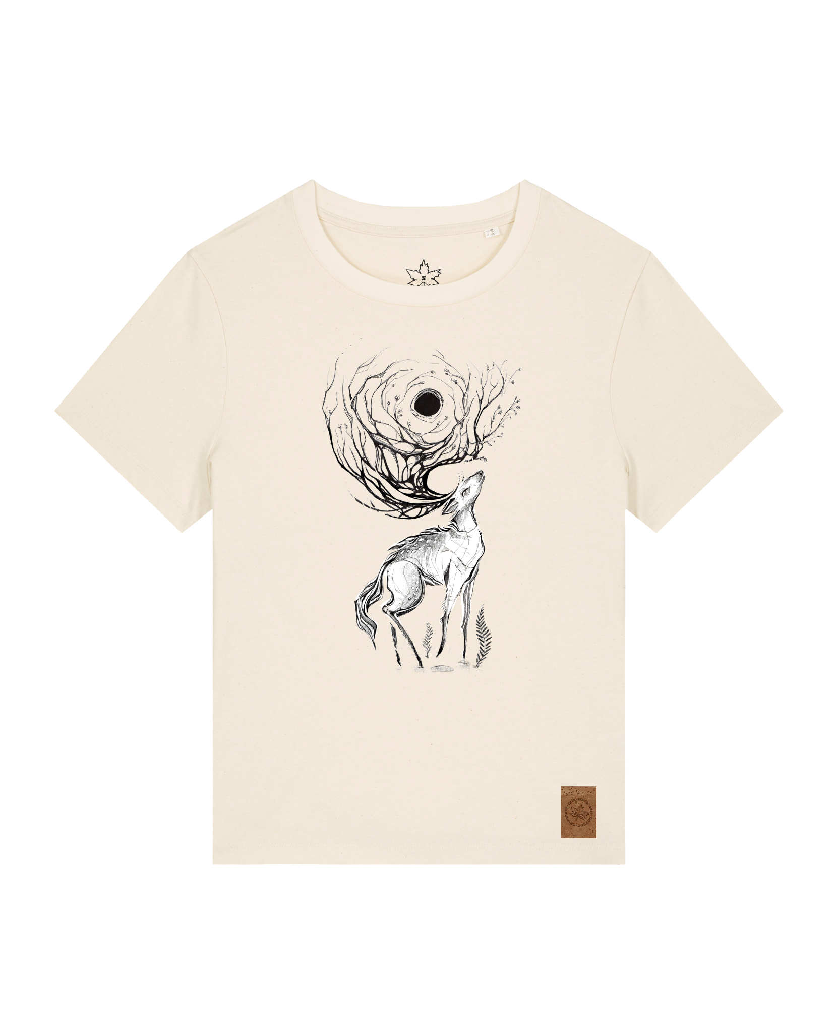 bio-female-medium fit-tshirt-moon deer-sttw172-natur-front