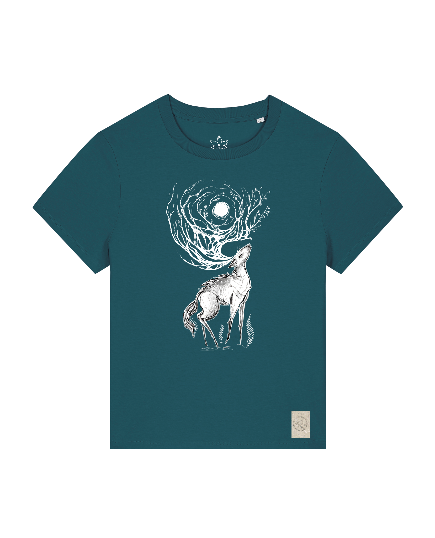 bio-female-medium fit-tshirt-moon deer-sttw172-nordmanntanne-front