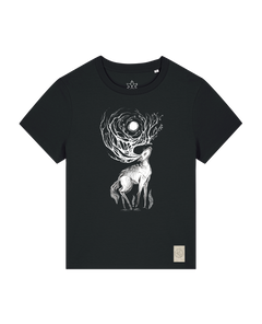bio-female-medium fit-tshirt-moon deer-sttw172-schwarz-front