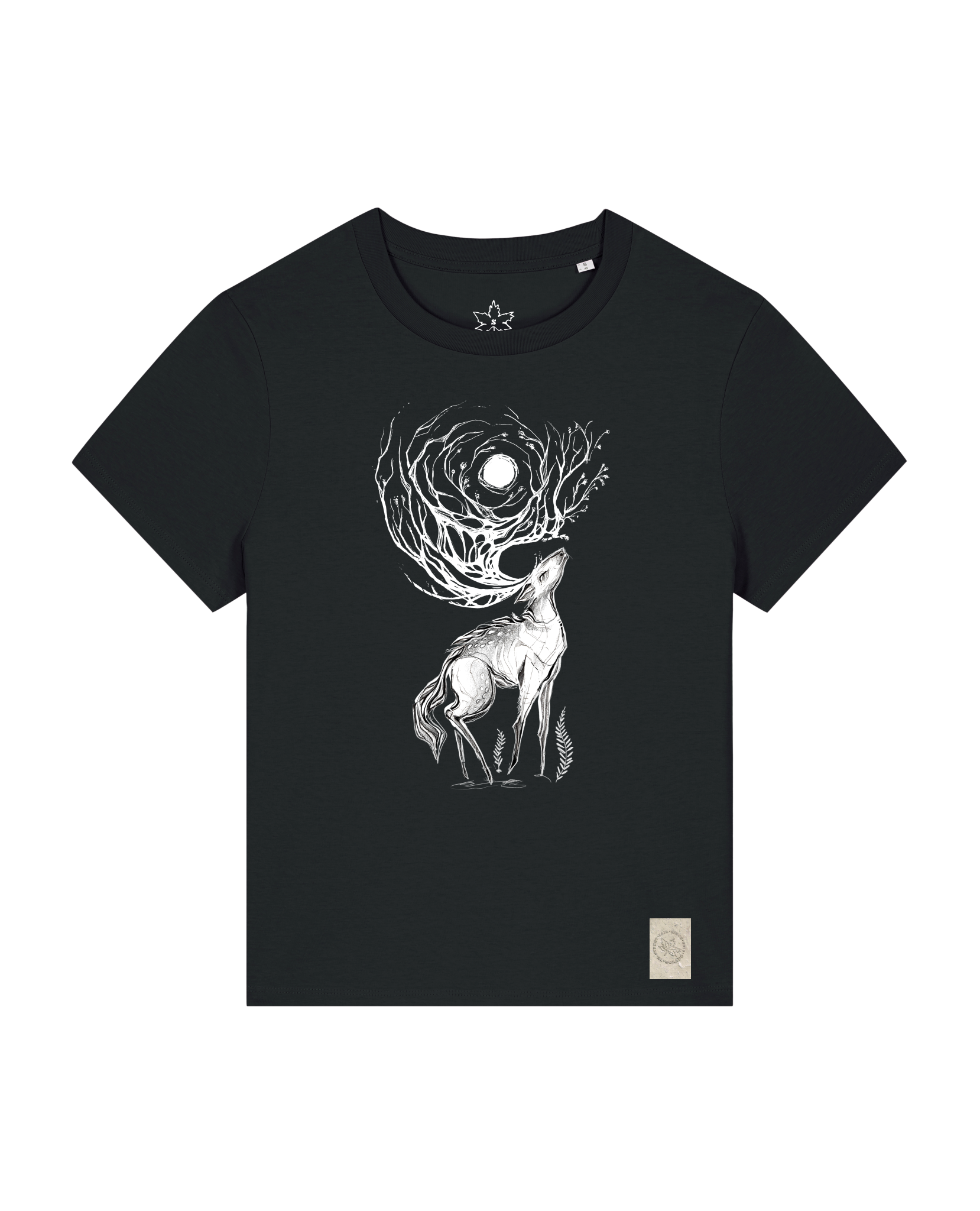 bio-female-medium fit-tshirt-moon deer-sttw172-schwarz-front