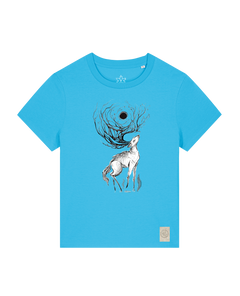 bio-female-medium fit-tshirt-moon deer-sttw172-wasserblau-front