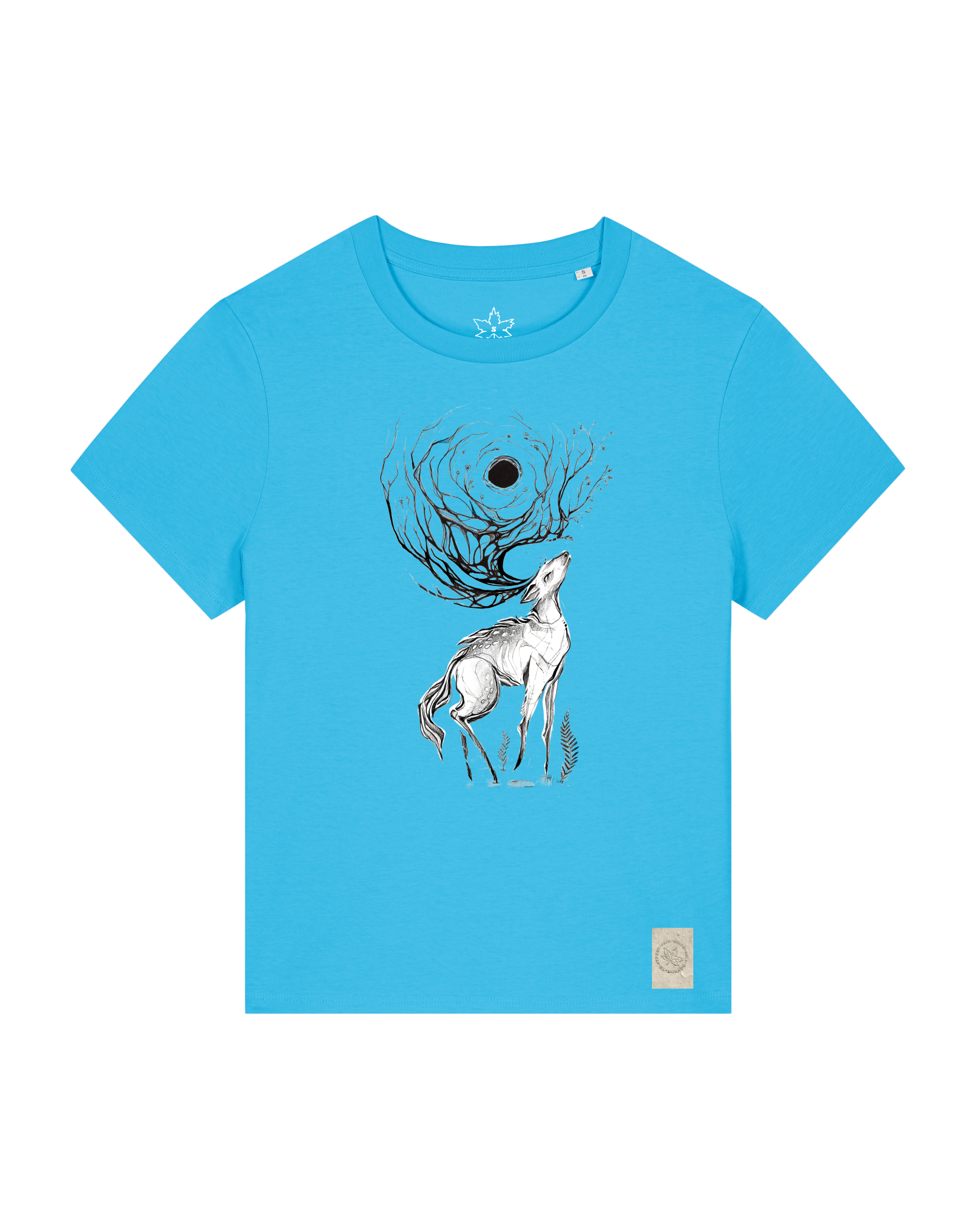 bio-female-medium fit-tshirt-moon deer-sttw172-wasserblau-front