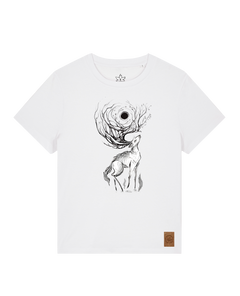 bio-female-medium fit-tshirt-moon deer-sttw172-weiß-front