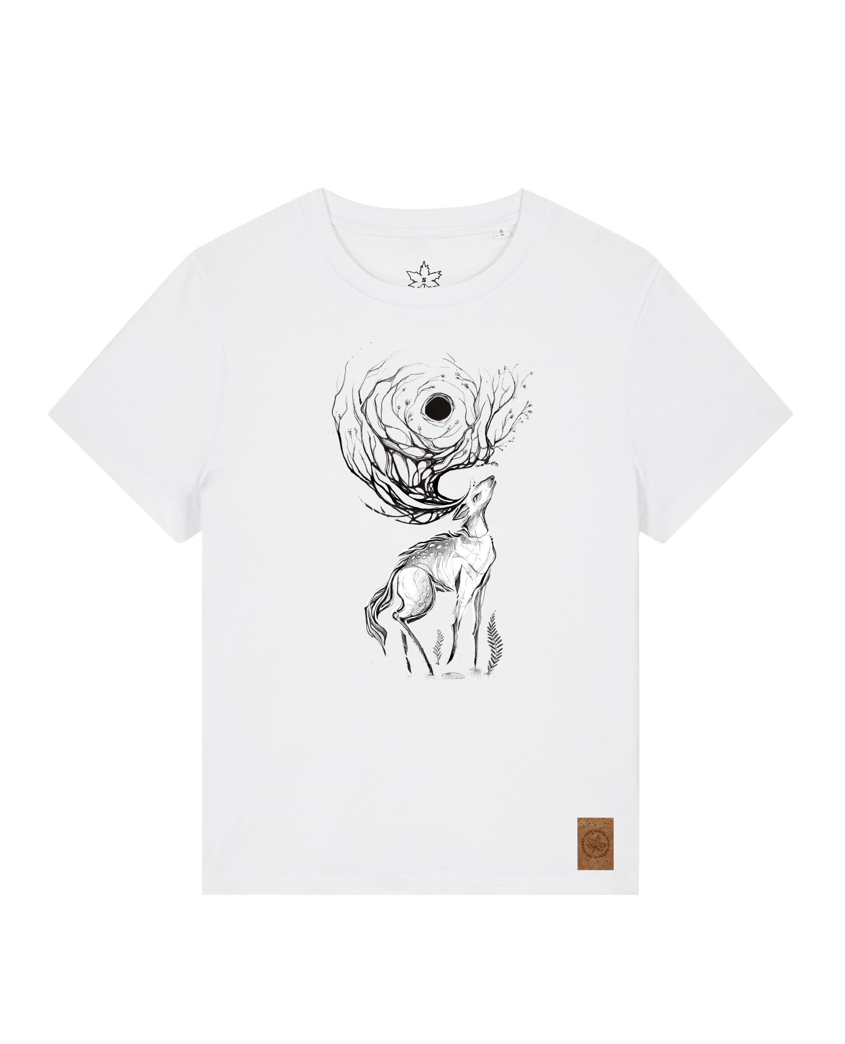 bio-female-medium fit-tshirt-moon deer-sttw172-weiß-front