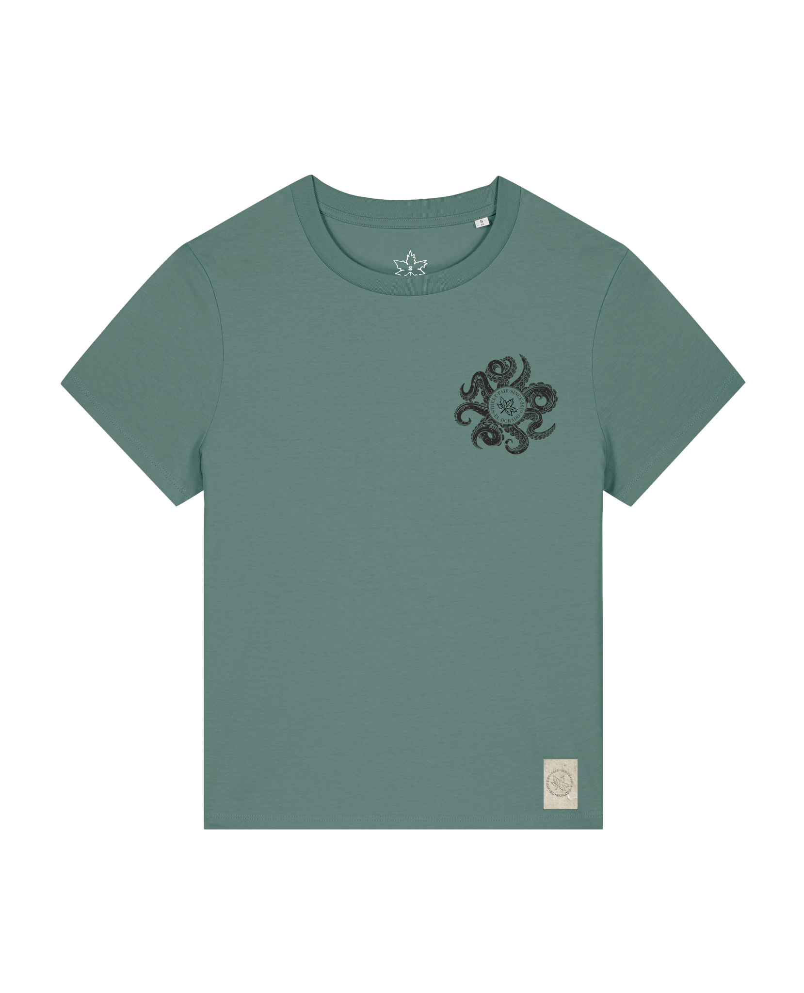 bio-female-medium fit-tshirt-octo (backprint)-sttw172-blautanne-front