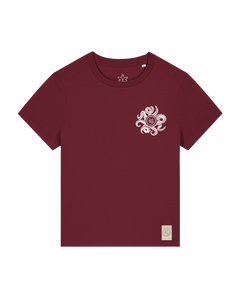 bio-female-medium fit-tshirt-octo (backprint)-sttw172-burgunder rot-front