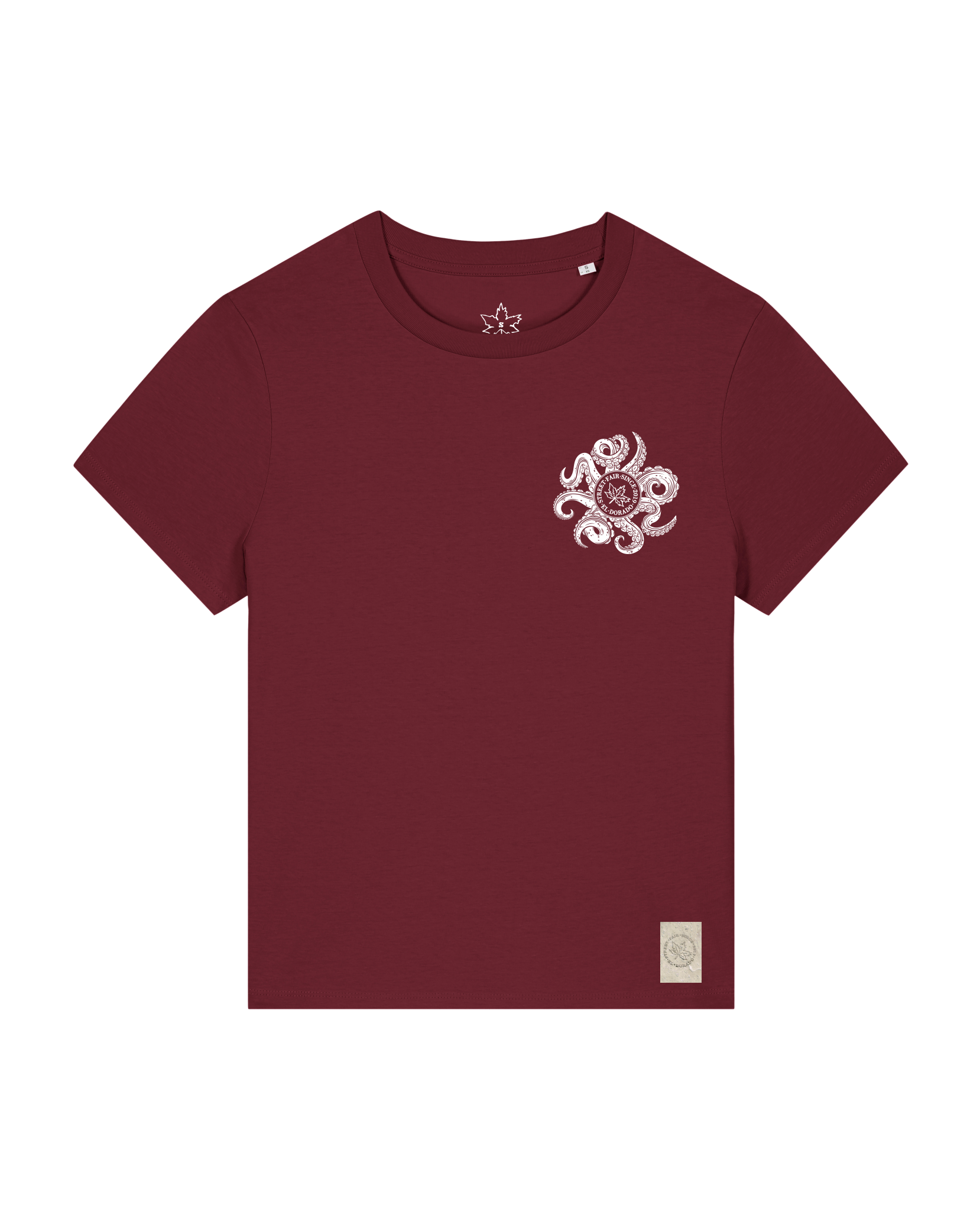 bio-female-medium fit-tshirt-octo (backprint)-sttw172-burgunder rot-front