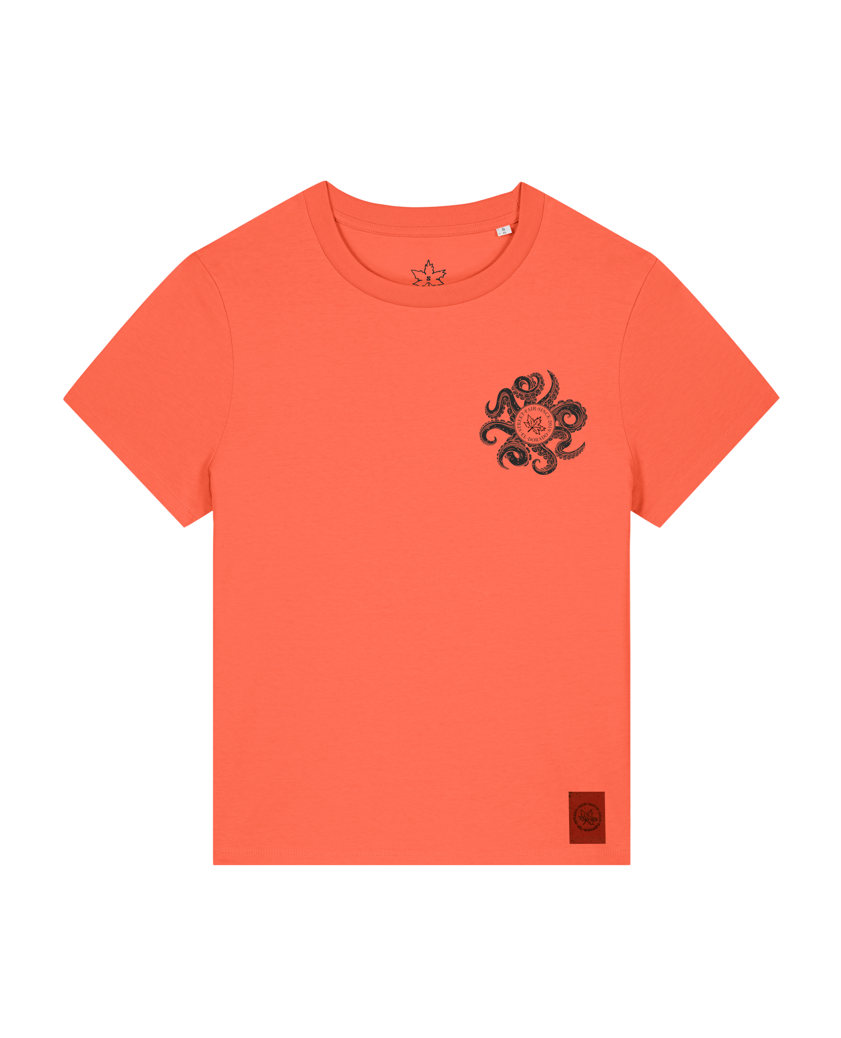 bio-female-medium fit-tshirt-octo (backprint)-sttw172-mandarine-front