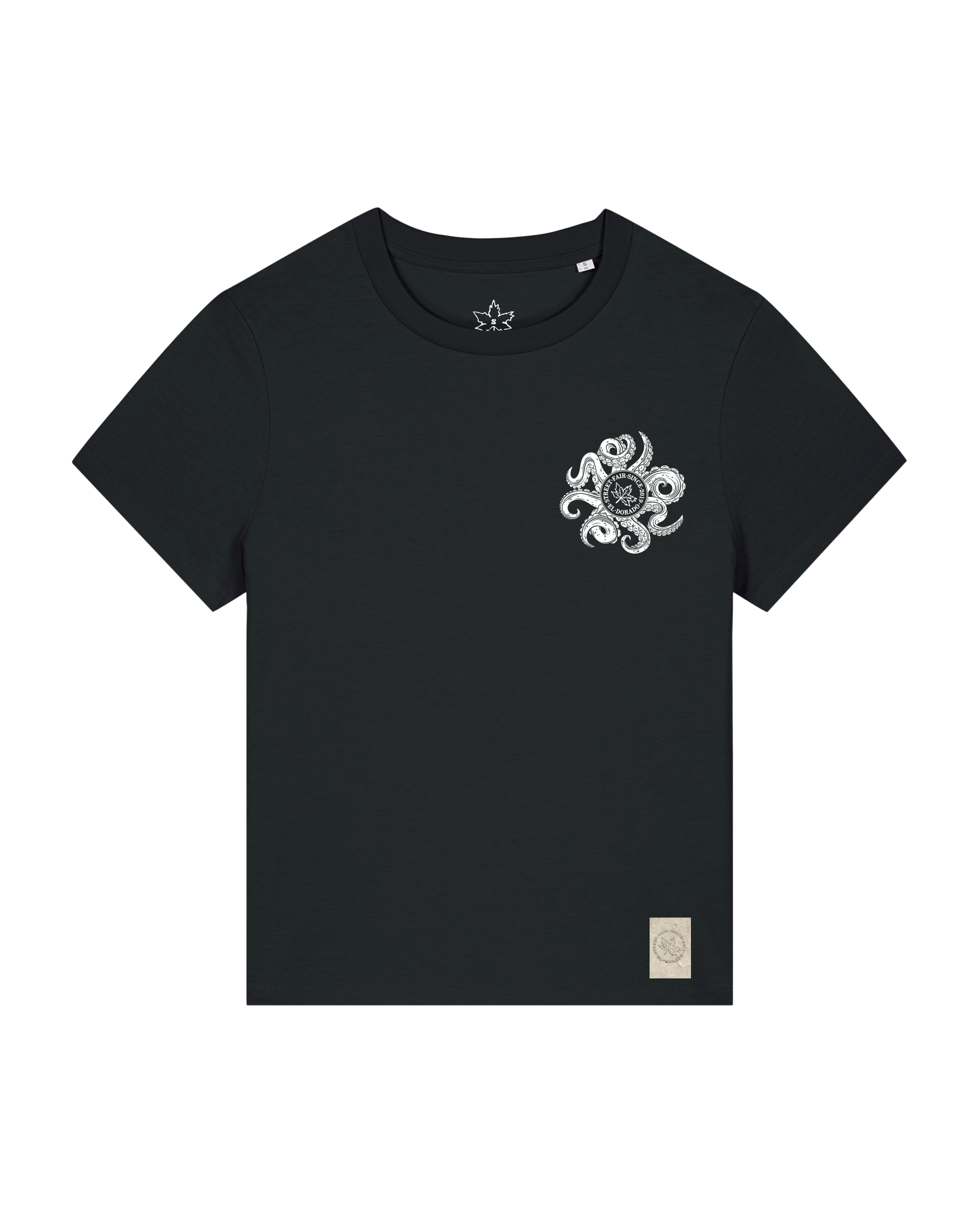 bio-female-medium fit-tshirt-octo (backprint)-sttw172-schwarz-front