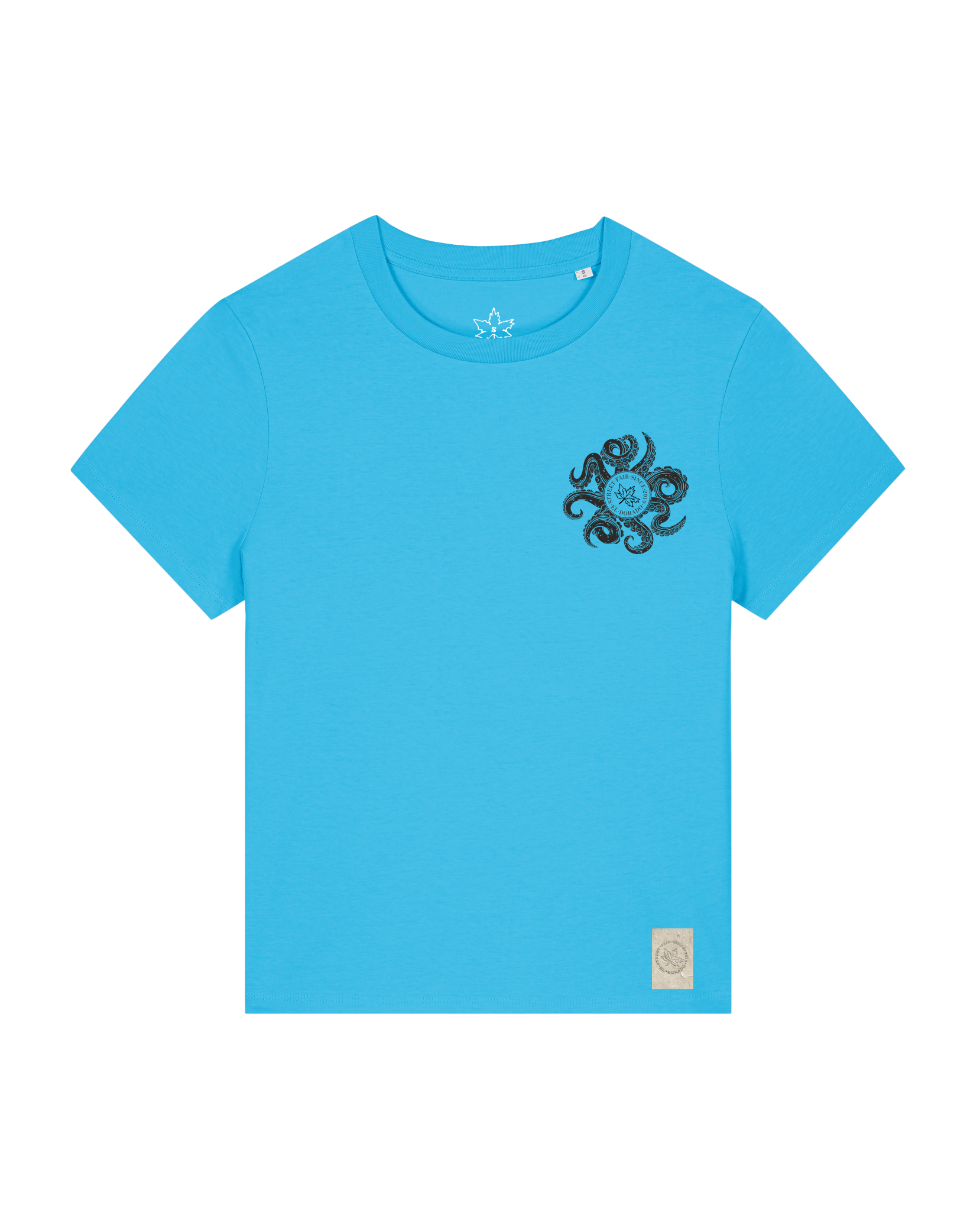 bio-female-medium fit-tshirt-octo (backprint)-sttw172-wasserblau-front
