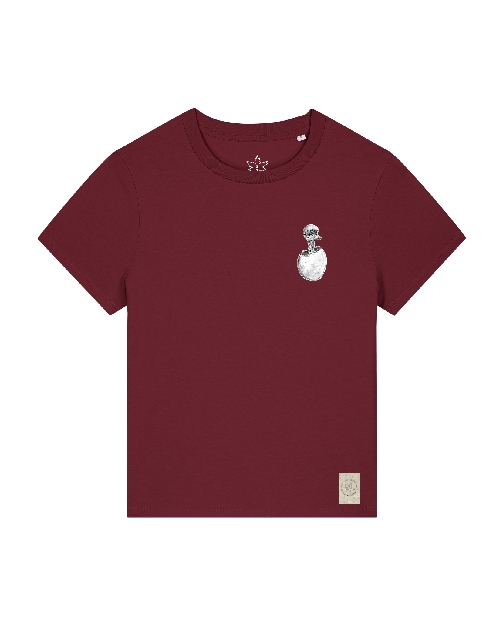 bio-female-medium fit-tshirt-ostrich evolution (backprint)-sttw172-burgunder rot-front