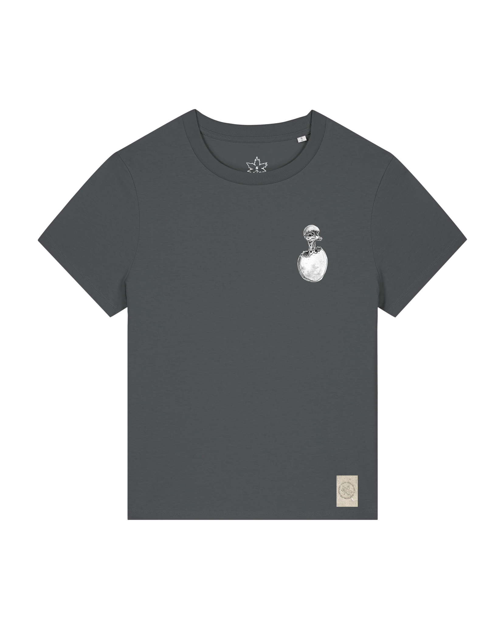 bio-female-medium fit-tshirt-ostrich evolution (backprint)-sttw172-eisen-front