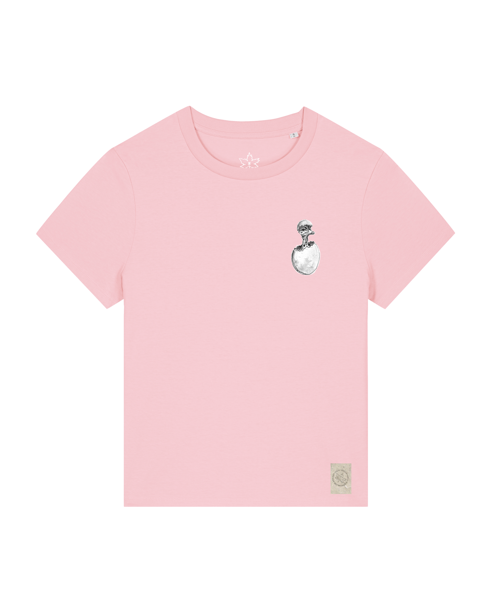 bio-female-medium fit-tshirt-ostrich evolution (backprint)-sttw172-flamingo-front