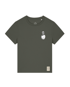 bio-female-medium fit-tshirt-ostrich evolution (backprint)-sttw172-grunkohl-front