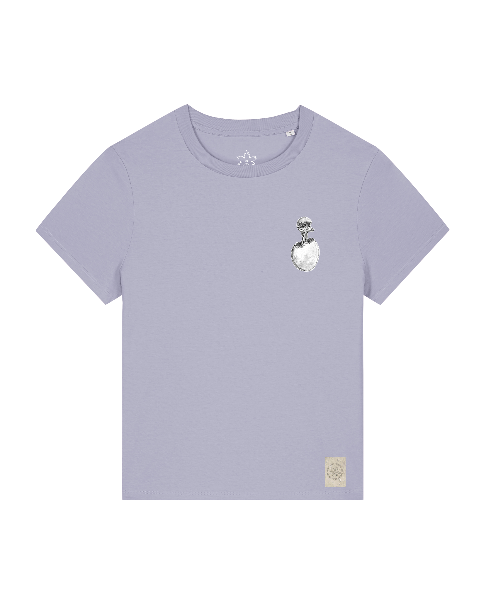 bio-female-medium fit-tshirt-ostrich evolution (backprint)-sttw172-lavender-front