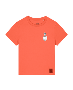 bio-female-medium fit-tshirt-ostrich evolution (backprint)-sttw172-mandarine-front