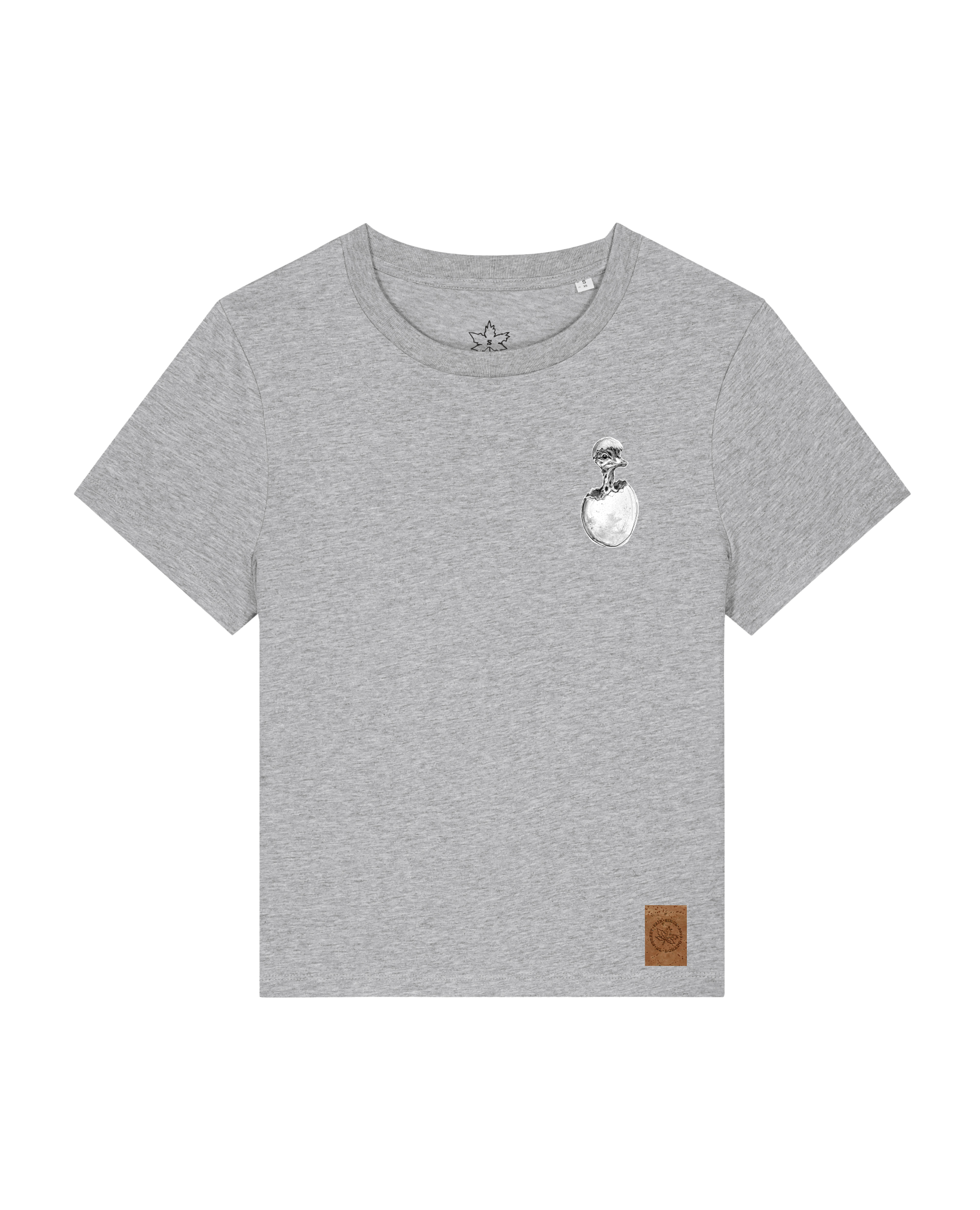 bio-female-medium fit-tshirt-ostrich evolution (backprint)-sttw172-mausgrau-front