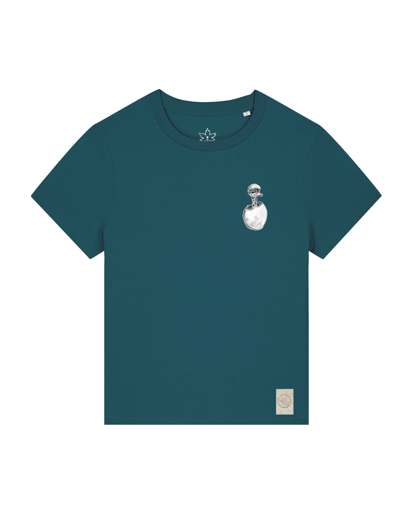 bio-female-medium fit-tshirt-ostrich evolution (backprint)-sttw172-nordmanntanne-front