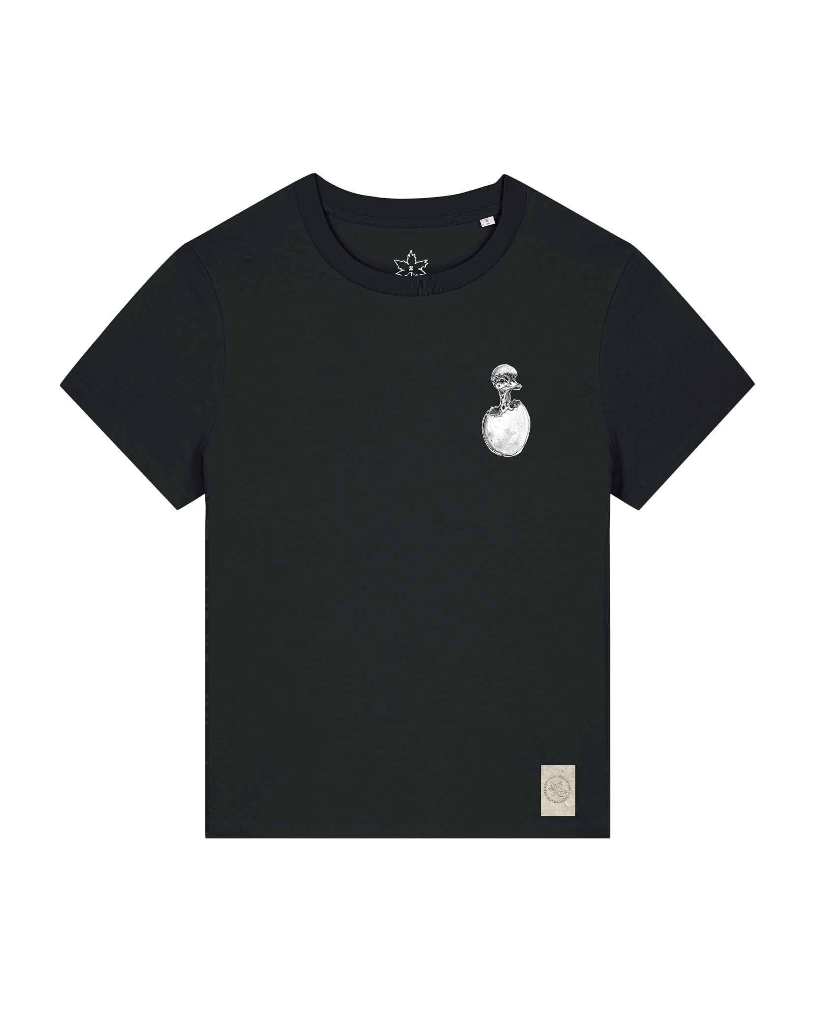 bio-female-medium fit-tshirt-ostrich evolution (backprint)-sttw172-schwarz-front