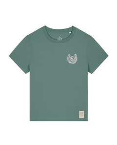 bio-female-medium fit-tshirt-pferd (backprint)-sttw172-blautanne-front