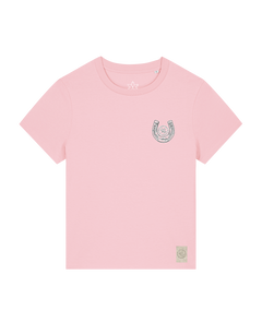 bio-female-medium fit-tshirt-pferd (backprint)-sttw172-flamingo-front