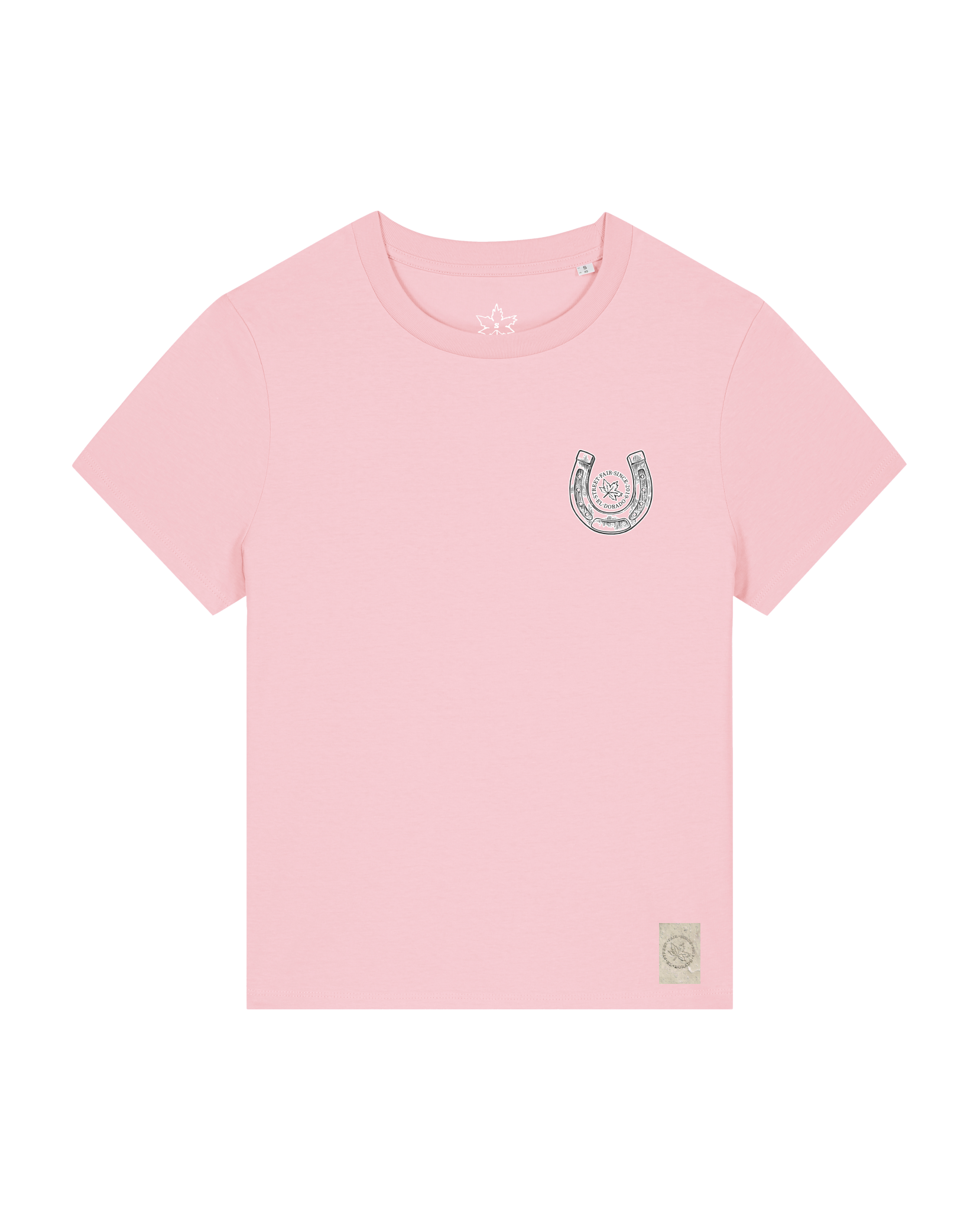 bio-female-medium fit-tshirt-pferd (backprint)-sttw172-flamingo-front