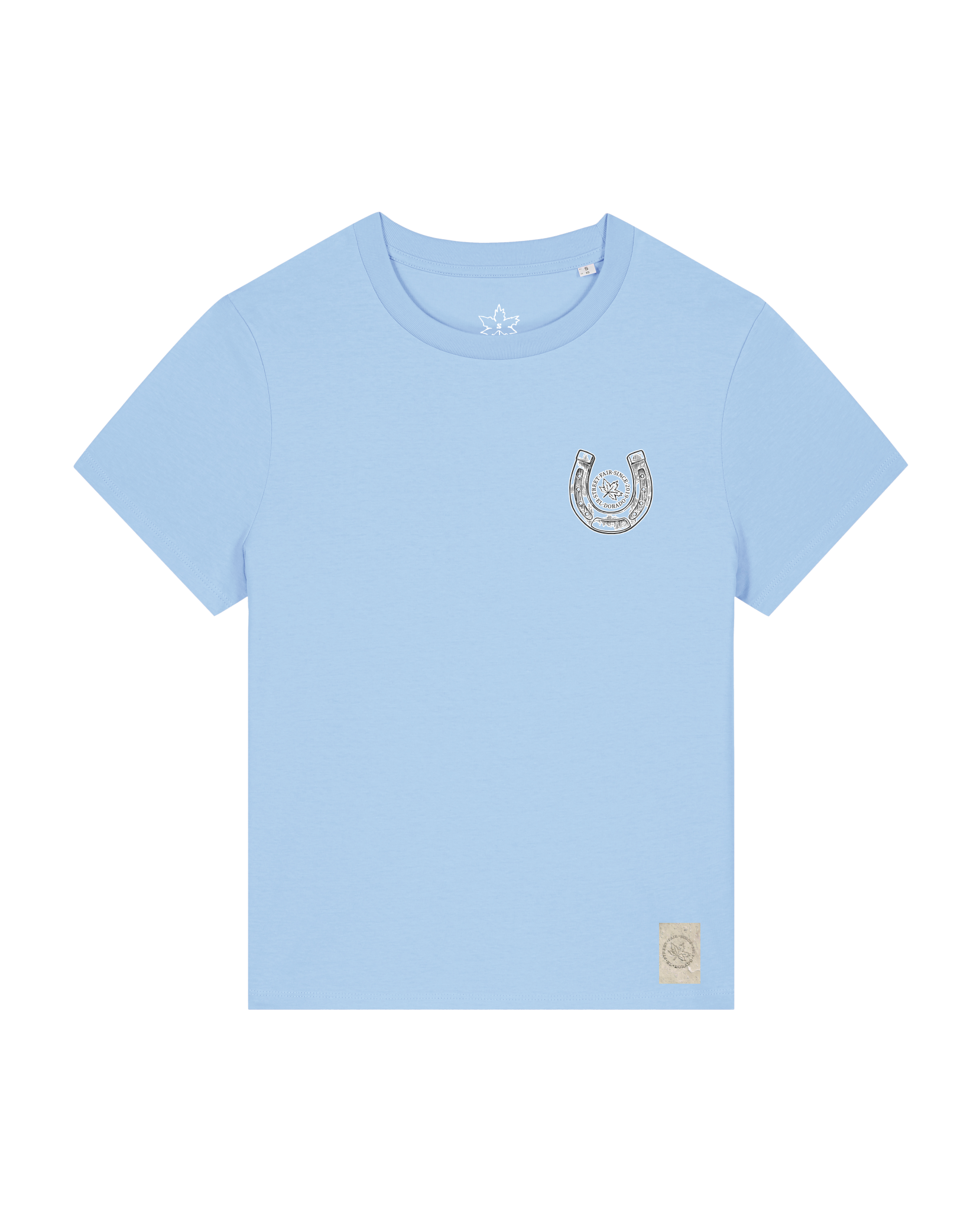 bio-female-medium fit-tshirt-pferd (backprint)-sttw172-lagune-front