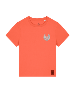 bio-female-medium fit-tshirt-pferd (backprint)-sttw172-mandarine-front