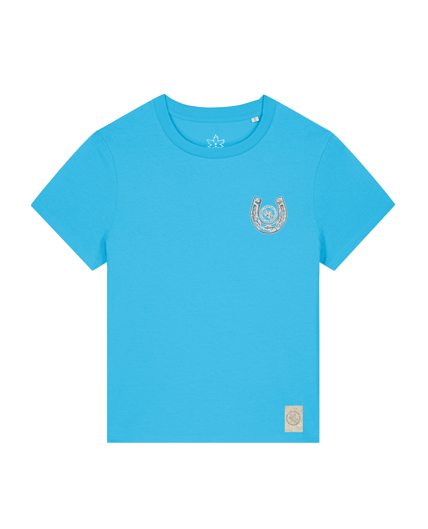 bio-female-medium fit-tshirt-pferd (backprint)-sttw172-wasserblau-front
