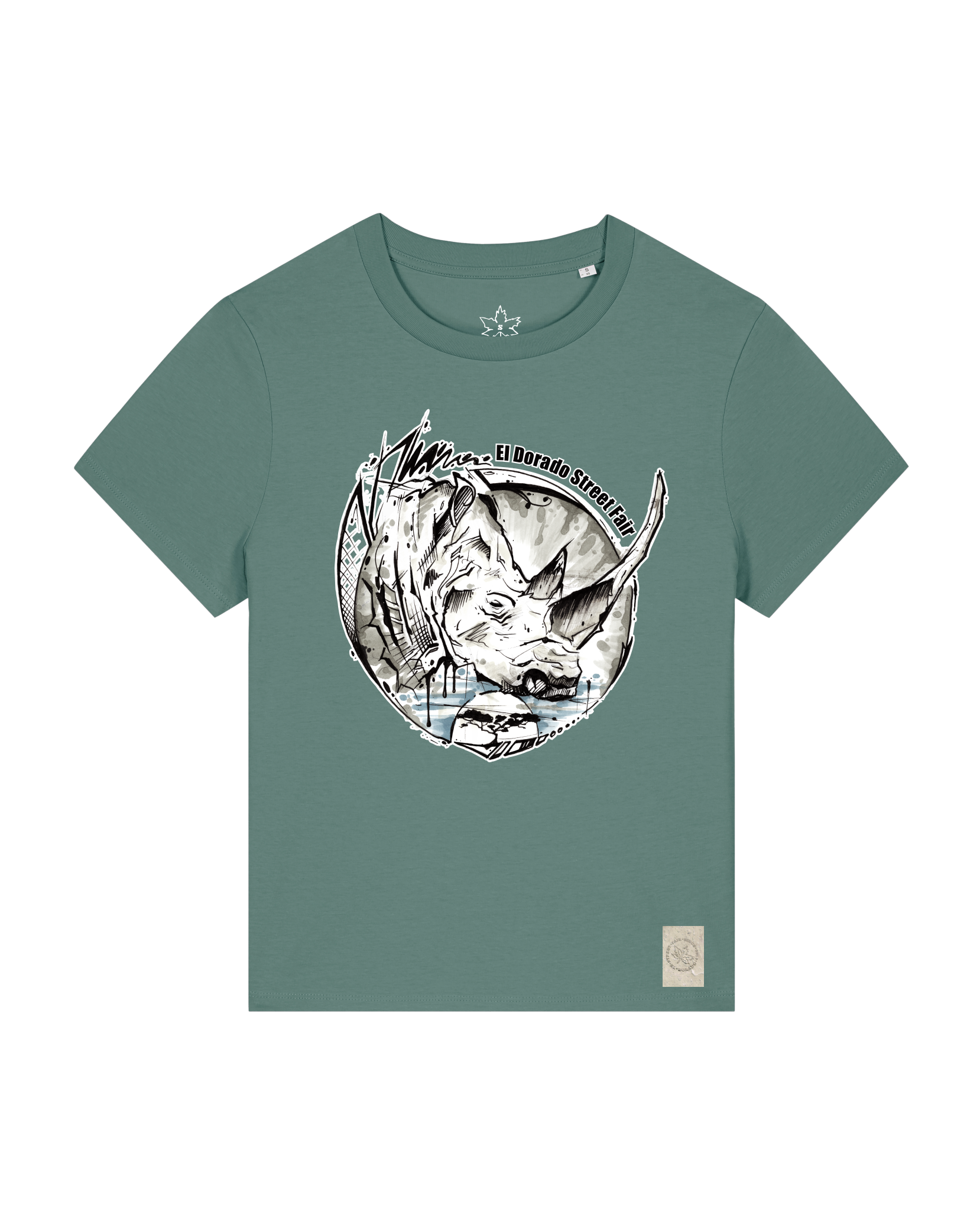 bio-female-medium fit-tshirt-rhinocchio-sttw172-blautanne-front