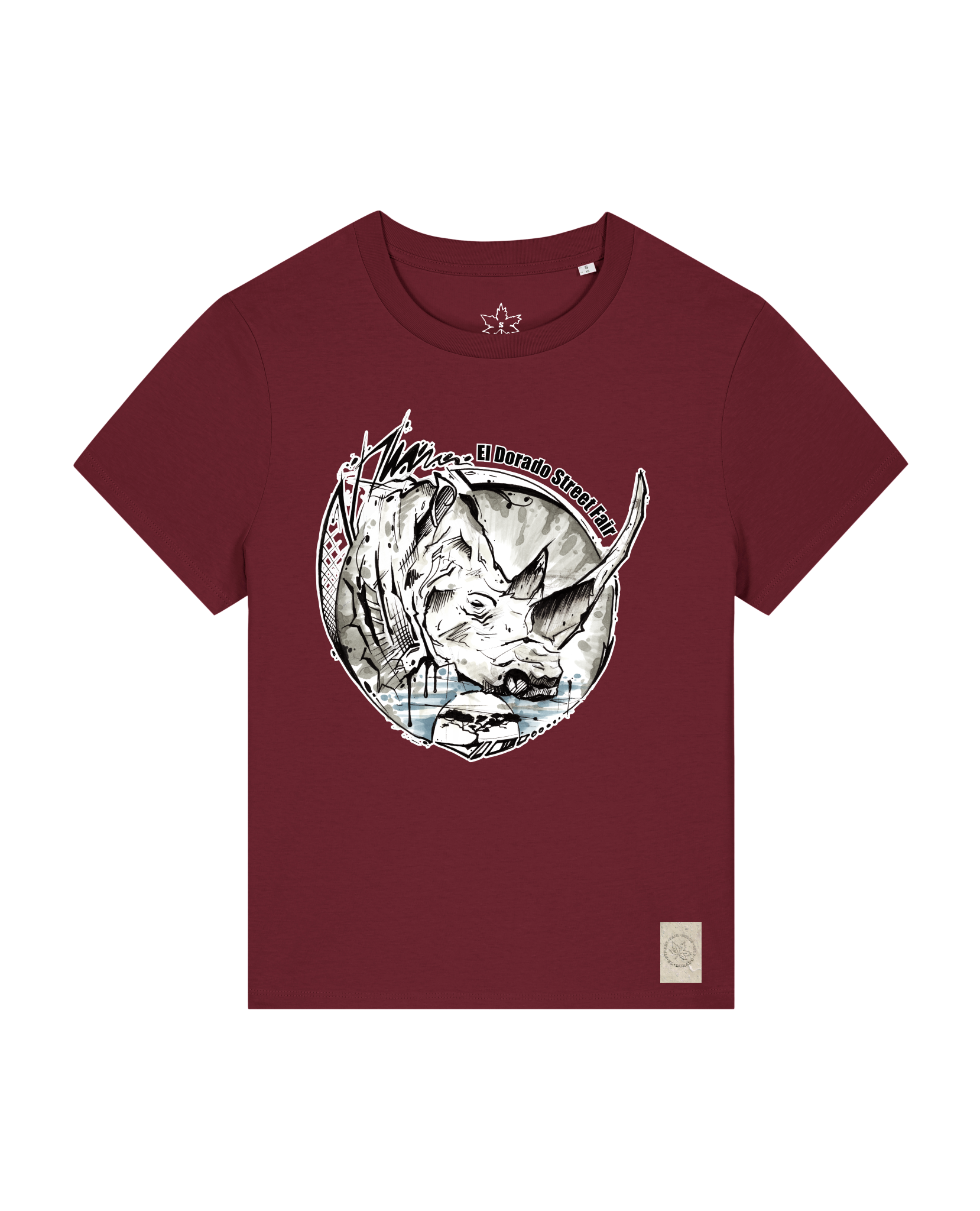 bio-female-medium fit-tshirt-rhinocchio-sttw172-burgunder rot-front